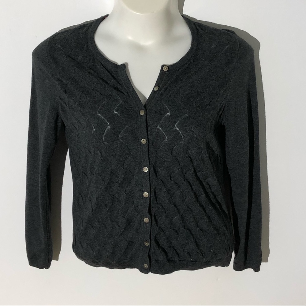 Talbots grey knit detail button cardigan large